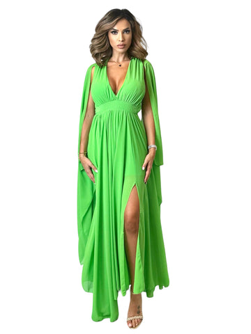 Rochie Eleganta Lunga din Voal cu Maneci Fluture Verde Aly Boutique