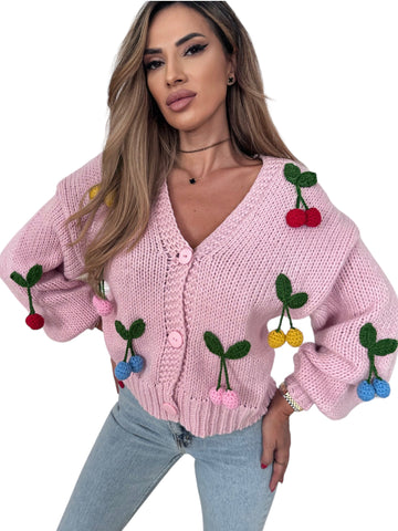 Pulover Cardigan Dama Cherries  Aly Boutique