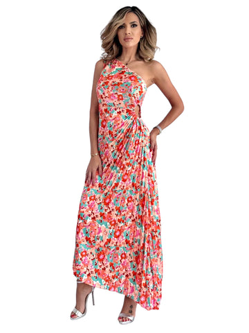 Rochie Ocazie  Plisata Imprimeu Floral Rosu Aly Boutique