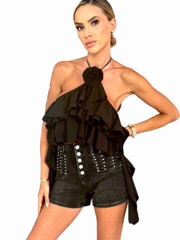 Top Volane Negru Aly Boutique