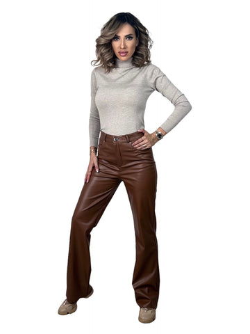 Pantaloni Dama Evazati Piele Maro Aly Boutique
