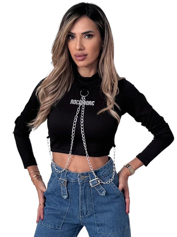 Crop-Top Dama Lanturi Negru Aly Boutique